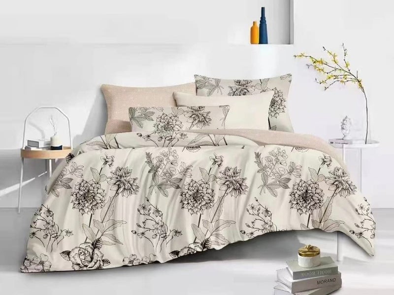 UNIQUE OWL 350TC AC Comforter with Ultra-Soft Microfiber Filling Set King Size Double Bed with 1 Flat Bedsheet Size 90x100 inch 2 Pillow Covers 4 pc Bedding Set Glace Cotton (Creamy-Pista)