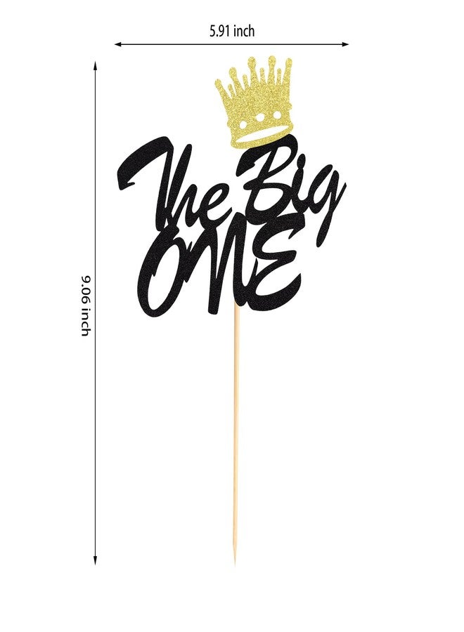 Arthsdite The Big One Cake Topper The Notorious One Cake Pick Crown Hip Hop 1st Birthday Cake Decorations for Baby Shower Kids First Birthday Party Supplies - Black Glitter - Image 2