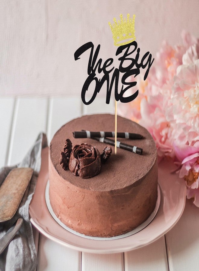Arthsdite The Big One Cake Topper The Notorious One Cake Pick Crown Hip Hop 1st Birthday Cake Decorations for Baby Shower Kids First Birthday Party Supplies - Black Glitter - Image 4