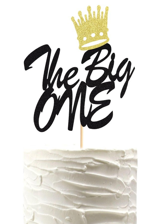 Arthsdite The Big One Cake Topper The Notorious One Cake Pick Crown Hip Hop 1st Birthday Cake Decorations for Baby Shower Kids First Birthday Party Supplies - Black Glitter - Image 1