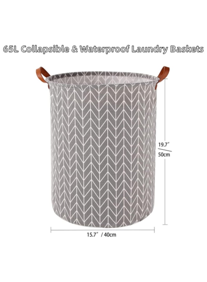 2 Pack Waterproof Laundry Baskets, 65 L Collapsible Laundry Basket Hamper Bag Washing Bin Clothes Bag Organizer Basket, Storage Wash Basket Hamper for Clothes Toys Dirty Clothes Bedroom (Grey) - Image 4