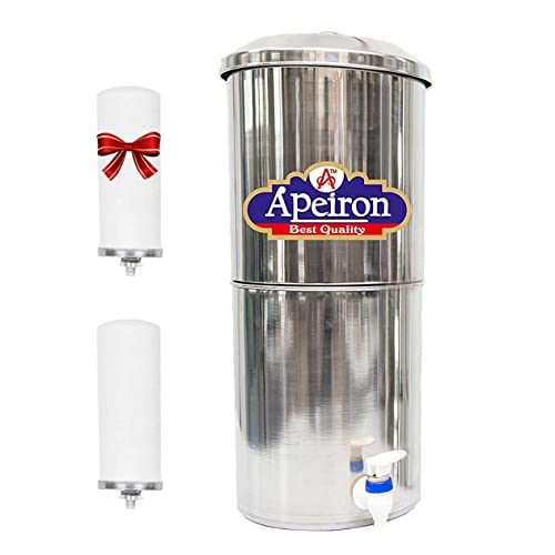 Apeiron Stainless Steel Non-Electric Candle Filter Water Filter With 1 Ceramic Candle With Brass Knob 16 Liter Capacity - Image 1