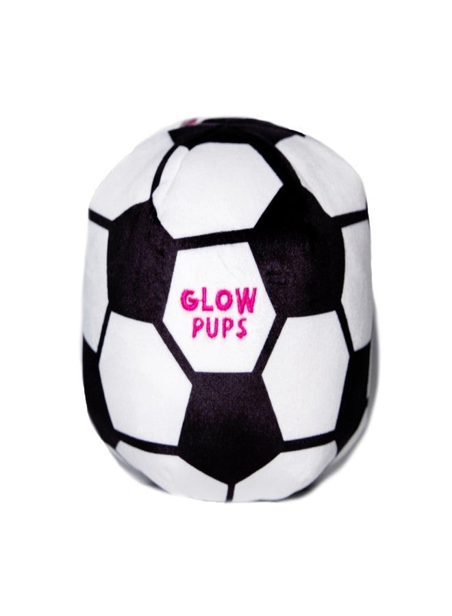 Glow Pups لعبة كرة قدم قطيفة مضيئة للكلاب مع صفارة، باللونين الأسود والأبيض - Image 1