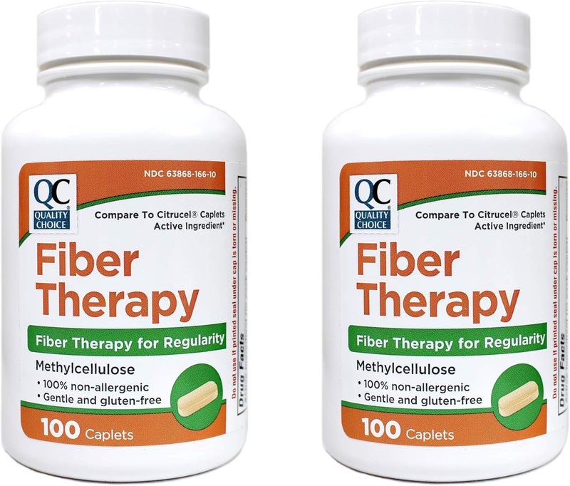 Quality Choice Fiber Therapy for Regularity Methylcellulose 500 mg 100 Caplets Pack of 2 - Image 1