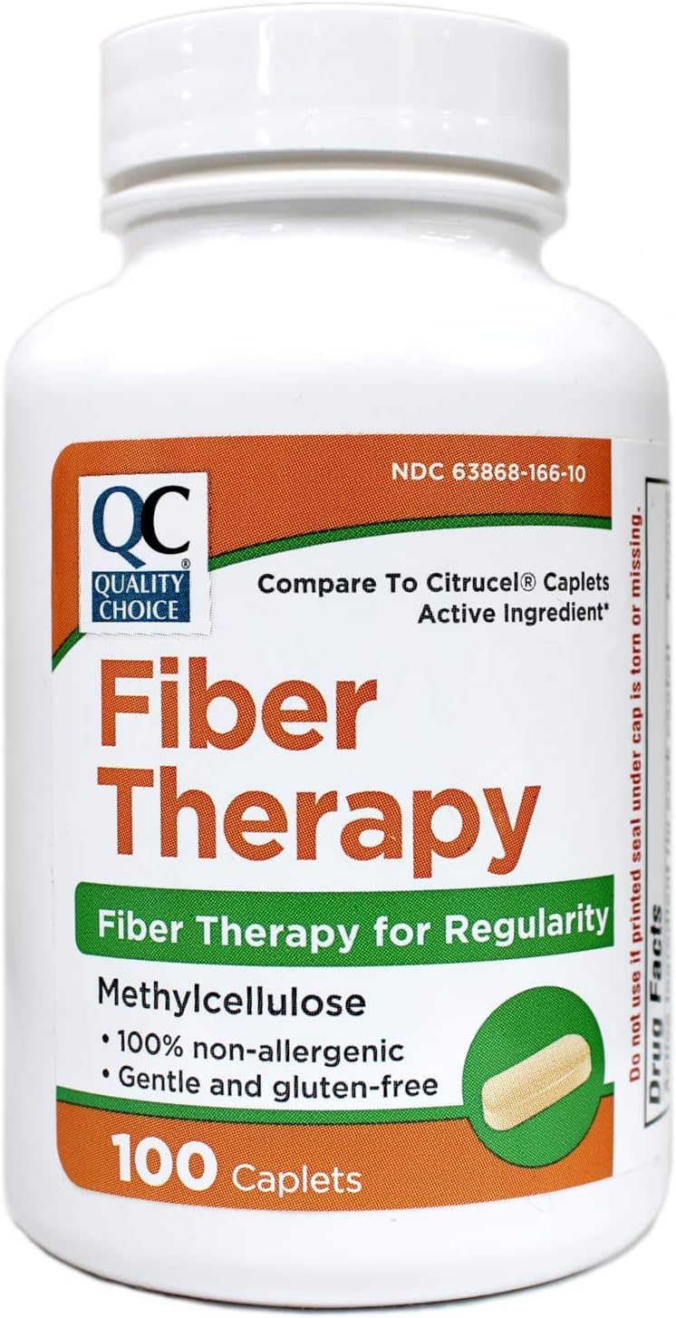 Quality Choice Fiber Therapy for Regularity Methylcellulose 500 mg 100 Caplets Pack of 2 - Image 2