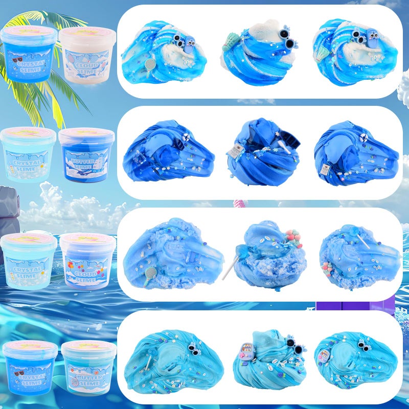 Rowecvce 6 Pack Slimes Kit, Blue Slime Kids, Cloud Butter & Clear Slime, Party Favors, Toys for Girls Boys Ages 8-12, Goodie Bag Stuffers, Birthday Gift Ideas Cute Stuff - Image 5