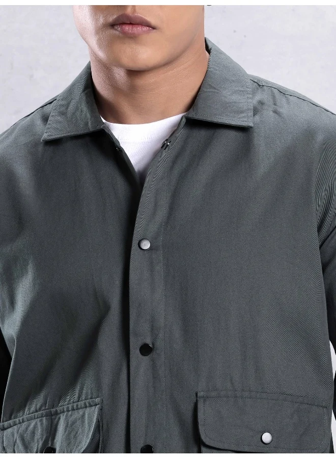 Beyoung Dark Grey Utility Pockets Casual Shirt for Men