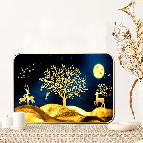 SAF Golden Deer Night Landscape Wall Art | Elegant Tree & Moonlight Design on MDF Board | Luxury Wall Décor for Living Room, Bedroom, Office & Home Decoration (18 x 24 Inch) ETNF01-1018 - Image 1