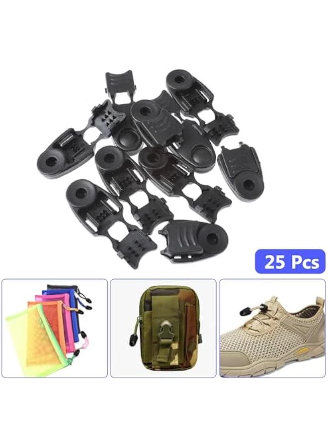 25PCS Zipper Pull Cord Ends Clips, Paracord Accessories Shoe Lace Lock Cord Plastic Draw String Clip Zipper Pull Tab for Backpack Running Shoe DIY Replacement Zipper Stopper  - Image 2