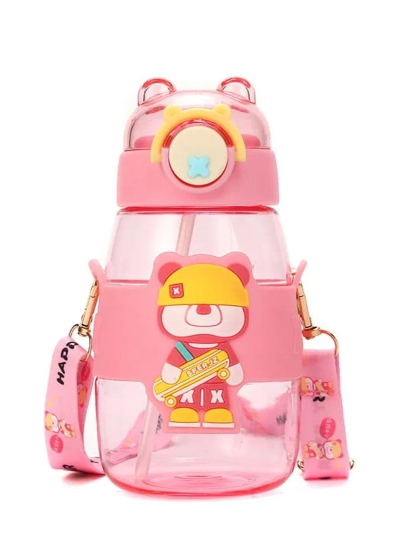 كيوشوب زجاجة مياه 600 مل صحيه للاطفال اكريليك كوب زمزمية اطفال محمولة مع شفاطة، ماء بتصميم كرتوني وسعة كبيرة خال من مادة بيسفينول ا، للمدرسة والتسوق والرياضات والسفر - Image 1