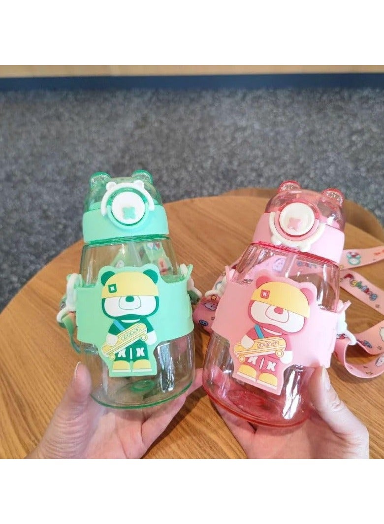 كيوشوب زجاجة مياه 600 مل صحيه للاطفال اكريليك كوب زمزمية اطفال محمولة مع شفاطة، ماء بتصميم كرتوني وسعة كبيرة خال من مادة بيسفينول ا، للمدرسة والتسوق والرياضات والسفر - Image 2