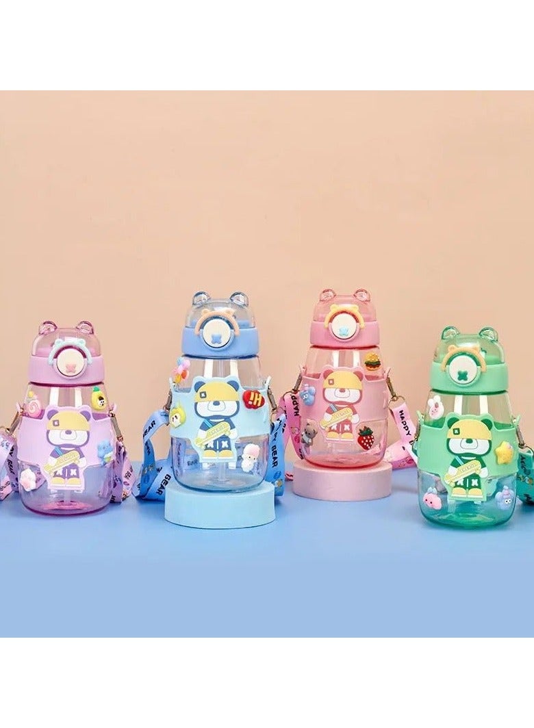 كيوشوب زجاجة مياه 600 مل صحيه للاطفال اكريليك كوب زمزمية اطفال محمولة مع شفاطة، ماء بتصميم كرتوني وسعة كبيرة خال من مادة بيسفينول ا، للمدرسة والتسوق والرياضات والسفر - Image 3