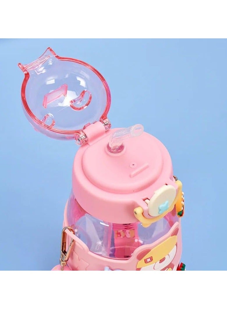 كيوشوب زجاجة مياه 600 مل صحيه للاطفال اكريليك كوب زمزمية اطفال محمولة مع شفاطة، ماء بتصميم كرتوني وسعة كبيرة خال من مادة بيسفينول ا، للمدرسة والتسوق والرياضات والسفر - Image 4