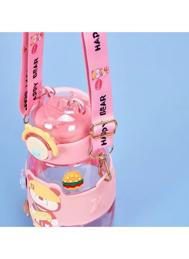 كيوشوب زجاجة مياه 600 مل صحيه للاطفال اكريليك كوب زمزمية اطفال محمولة مع شفاطة، ماء بتصميم كرتوني وسعة كبيرة خال من مادة بيسفينول ا، للمدرسة والتسوق والرياضات والسفر - Image 5