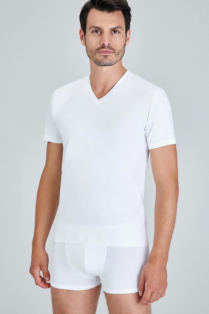 KOM Short Sleeve Cotton Modal Men's Antonio V Neck T-shirt  - Image 2