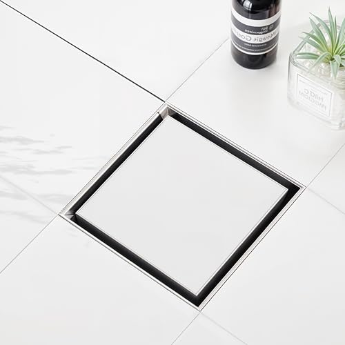 Ruhe® Tile Insert Square 6x6 Inches Floor Drainer | 304 Grade Stainless Steel Square Tile Insert with Stainless Steel Trap | Set of 2 - Image 1
