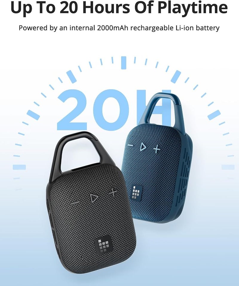 Tronsmart Mirtune H1 Outdoor Bluetooth Speaker, Portable Speaker, 20H Playtime, Loud Sound and Punchy Bass, Integrated Carabiner, IPX7 Waterproof, Customize EQ, BT 5.3 for Cycling, Hiking(Blue) - Image 3