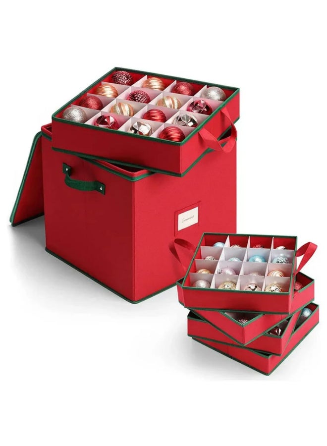 1 قطعة صندوق تخزين بسحاب من القماش غير المنسوج الأحمر 64 شبكة مع لوح شبكي من الورق المقوى لتنظيم زينة الكريسماس وتخزين الكرات - Image 1