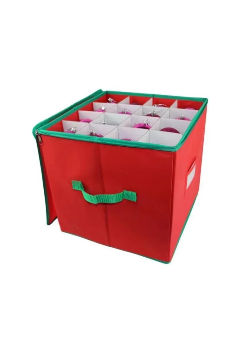 1 قطعة صندوق تخزين بسحاب من القماش غير المنسوج الأحمر 64 شبكة مع لوح شبكي من الورق المقوى لتنظيم زينة الكريسماس وتخزين الكرات - Image 3