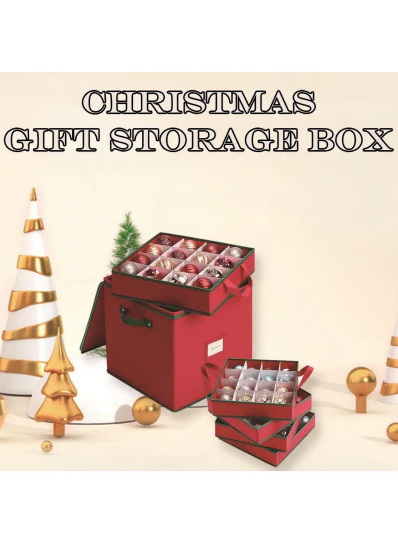 1 قطعة صندوق تخزين بسحاب من القماش غير المنسوج الأحمر 64 شبكة مع لوح شبكي من الورق المقوى لتنظيم زينة الكريسماس وتخزين الكرات - Image 5