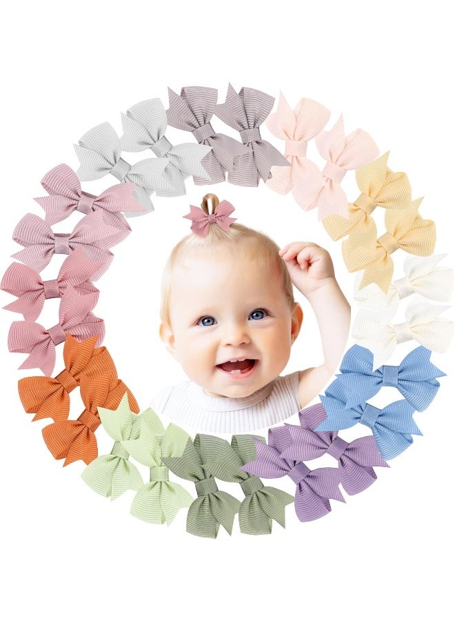 OAOLEER 2inch Baby Hair Clips, 24 Pieces/12 Pairs Fully Lined Baby Bows Hair Pins for Baby Girls Infants Toddlers 12 Colors in Pairs (Style C) - Image 1