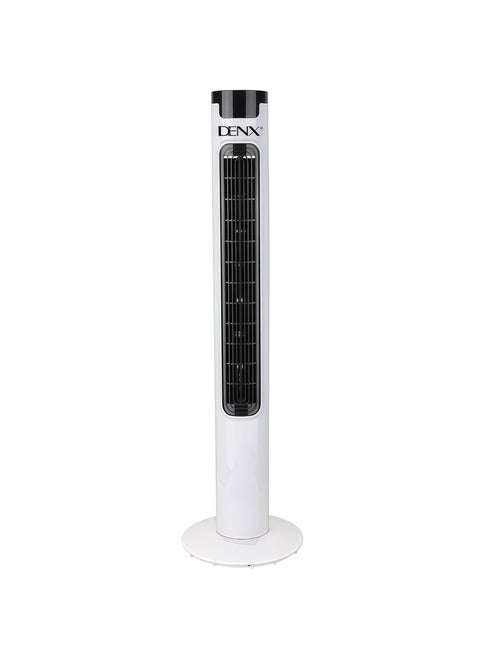 DENX Tower Fan, Vertical Air Conditioner and Cooler, Quiet Standing Cooling Fan with 3 Speeds & 3 Modes, Oscillating Vertical Air Cooler for Bedroom, Office, Home, Portable Floor Fan with Safe Leafless Design, 40W, UK Plug, White + Black, DX2618