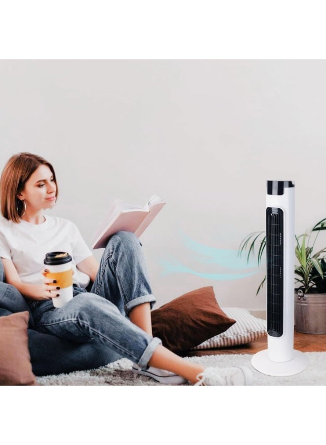 DENX Tower Fan, Vertical Air Conditioner and Cooler, Quiet Standing Cooling Fan with 3 Speeds & 3 Modes, Oscillating Vertical Air Cooler for Bedroom, Office, Home, Portable Floor Fan with Safe Leafless Design, 40W, UK Plug, White + Black, DX2618