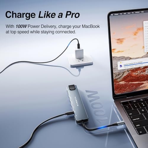HAMMER 8-in-1 USB-C Hub | 100W PD Charging, 5Gbps Data Transfer, HDMI 4K, (RJ45) Ethernet Port, SD/TF Card Reader, USB 3.0 & 2.0 | Multiport Adapter for Laptop, MacBook, & Smartphones (Grey) - Image 4
