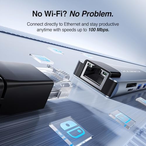 HAMMER 8-in-1 USB-C Hub | 100W PD Charging, 5Gbps Data Transfer, HDMI 4K, (RJ45) Ethernet Port, SD/TF Card Reader, USB 3.0 & 2.0 | Multiport Adapter for Laptop, MacBook, & Smartphones (Grey) - Image 3