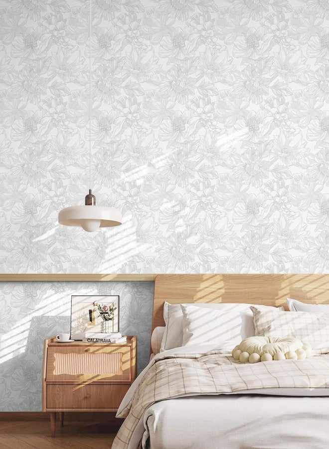 Dimoon 78.7"x17.3" Peel and Stick Wallpaper Contact Paper Floral Modern White Wallpaper Removable Wall Paper Self Adhesive Boho Contact Paper for Cabinets Drawers Gray Vintage Bedroom Thicken Vinyl - Image 5