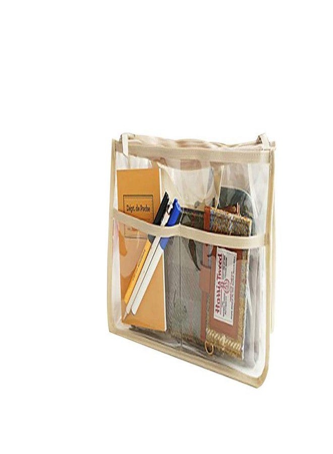 SZTLKHH Handbag Organizer Clear Cosmetic Gadget Insert See Through Purse Organiser Transparent Makeup Travel Pouch Liner with Handle (Beige, 11(L) x6.5(W) x4(D))… - Image 1