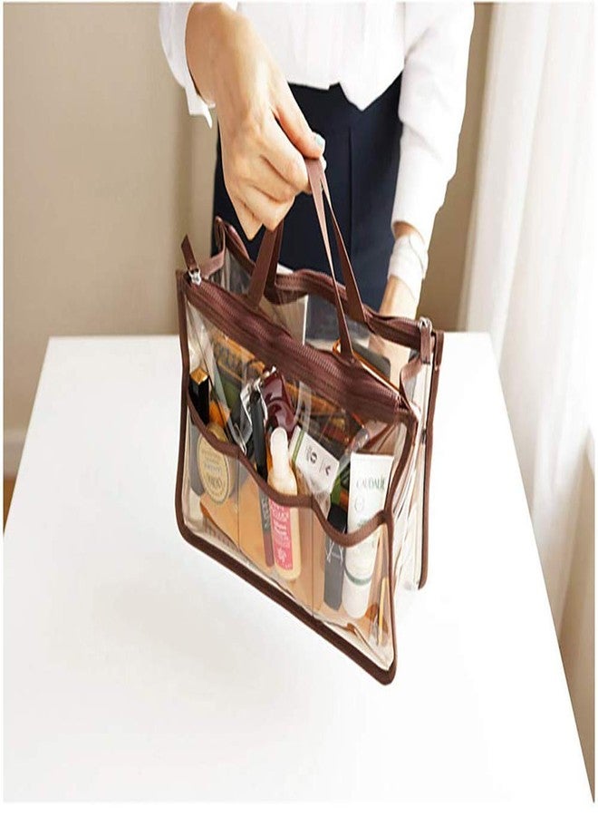 SZTLKHH Handbag Organizer Clear Cosmetic Gadget Insert See Through Purse Organiser Transparent Makeup Travel Pouch Liner with Handle (Beige, 11(L) x6.5(W) x4(D))… - Image 4
