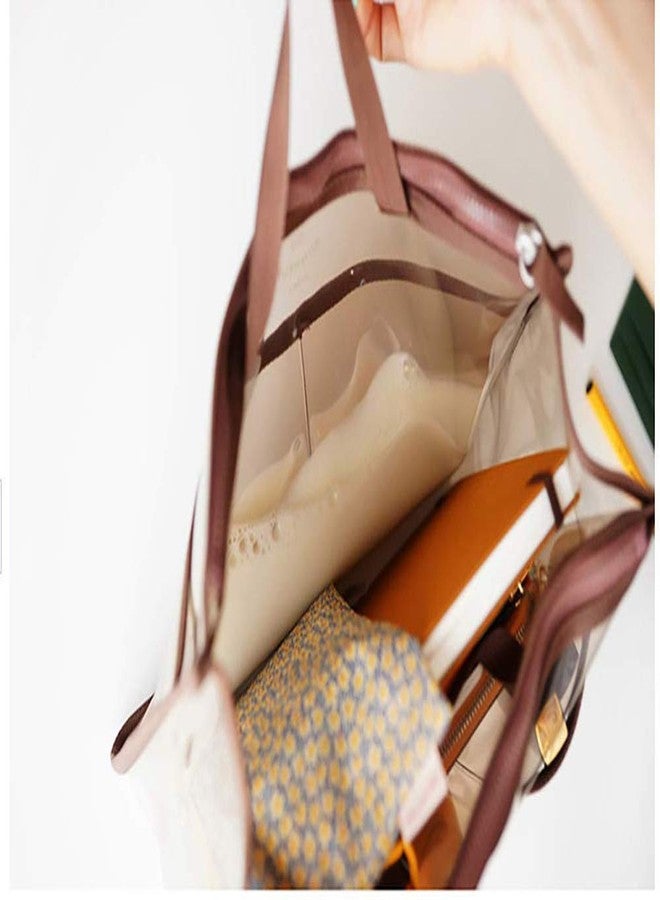 SZTLKHH Handbag Organizer Clear Cosmetic Gadget Insert See Through Purse Organiser Transparent Makeup Travel Pouch Liner with Handle (Beige, 11(L) x6.5(W) x4(D))… - Image 5