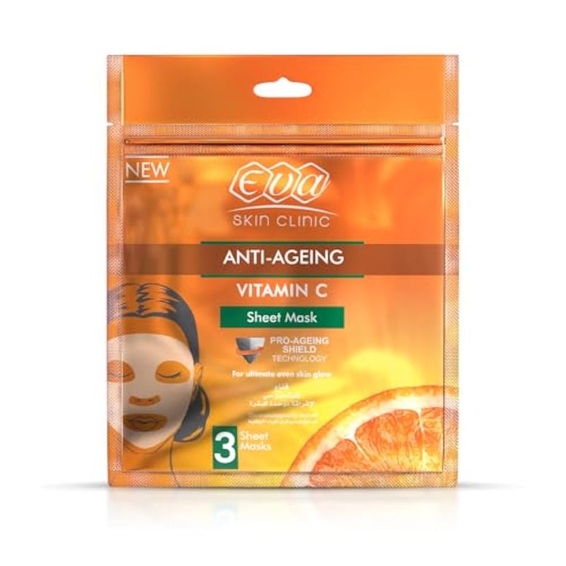 Eva Skin Clinic Vitamin C Sheet Mask for Brightening Hydration and Radiant Skin Face Mask 3 Sheets 42 g - Image 1