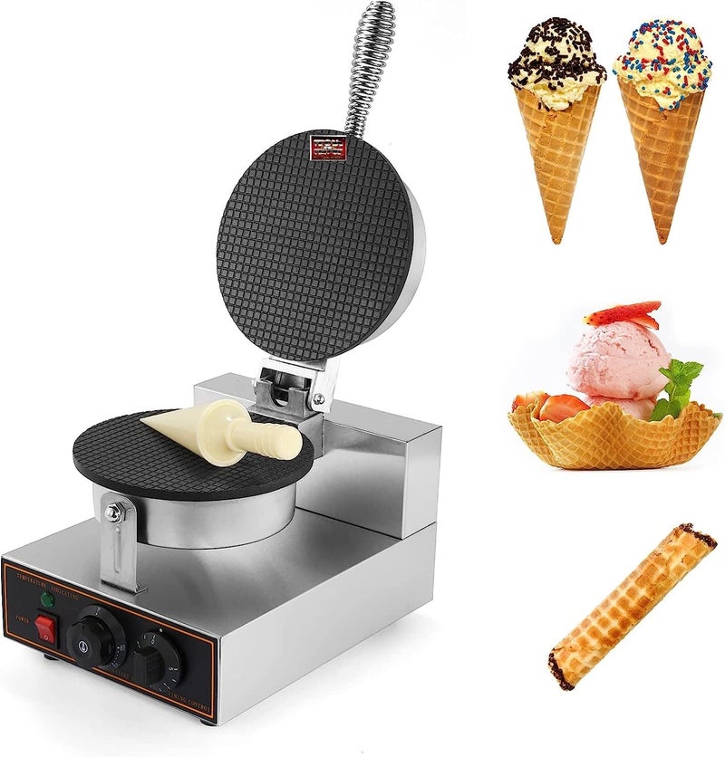 MAZORIA Commercial Waffle Cone Maker Electric Ice Cream Cone Maker for Hotels Restaurants Cafes Professional Quality NonStick Plates Quick Easy Cone Making Durable 220V Silver - Image 3