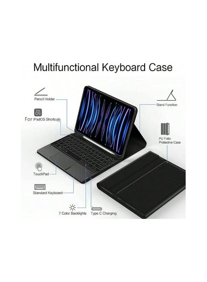 نيو حافظة لوحة مفاتيح ذكية مع لوحة لمس لجهاز سامسونج جالاكسي تاب S10/S9/S8 ألترا 14.6 بوصة - تصميم باللغتين الإنجليزية والعربية، لوحة مفاتيح لاسلكية قابلة للفصل مع لوحة لمس متعددة اللمس، غطاء حماية رفيع مع حامل قلم - أسود - Image 2
