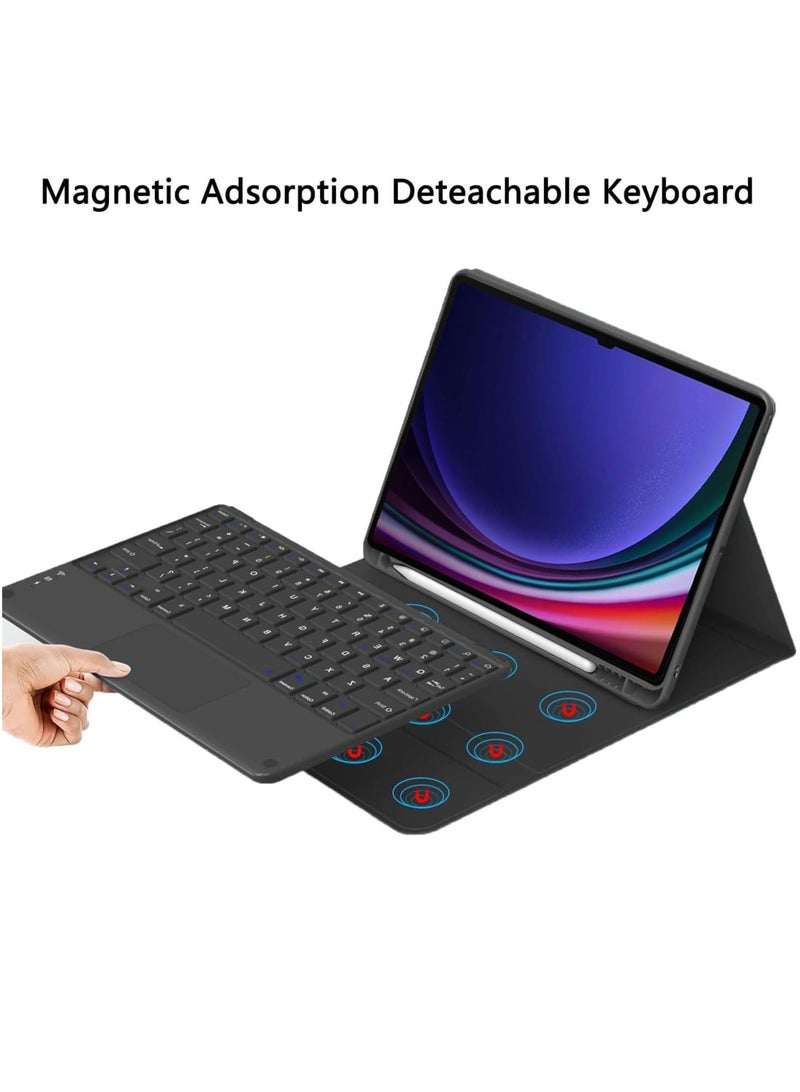 نيو حافظة لوحة مفاتيح ذكية مع لوحة لمس لجهاز سامسونج جالاكسي تاب S10/S9/S8 ألترا 14.6 بوصة - تصميم باللغتين الإنجليزية والعربية، لوحة مفاتيح لاسلكية قابلة للفصل مع لوحة لمس متعددة اللمس، غطاء حماية رفيع مع حامل قلم - أسود - Image 5