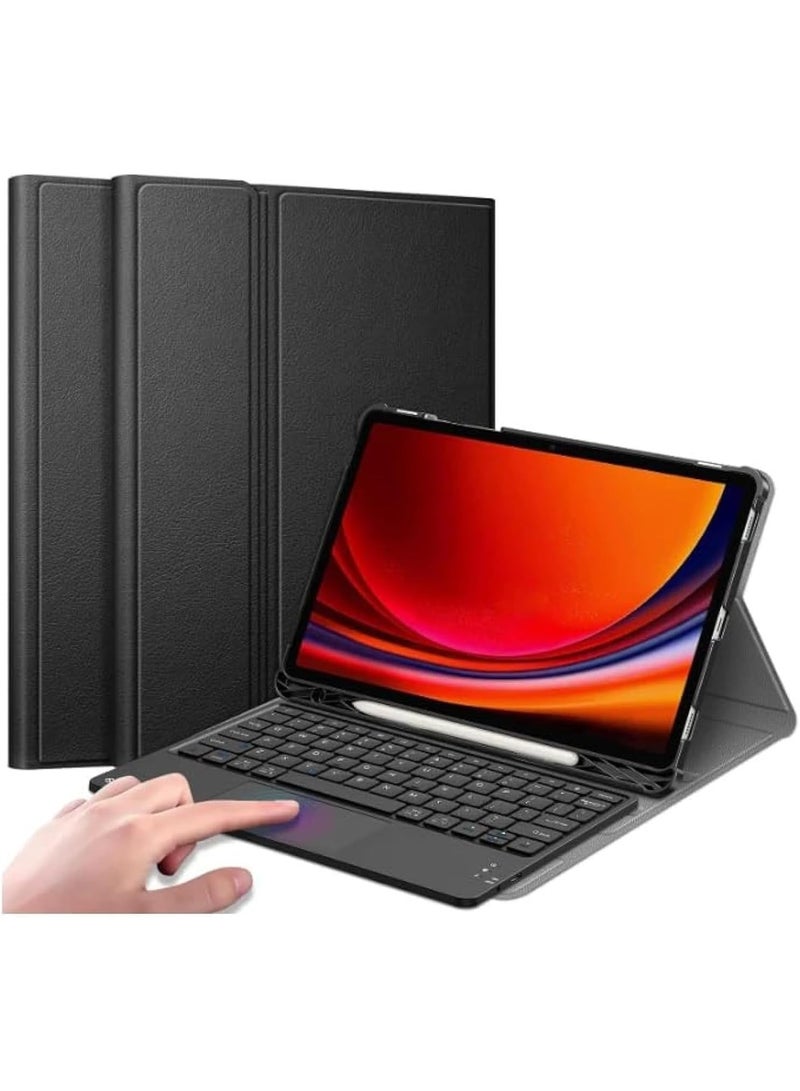نيو حافظة لوحة مفاتيح ذكية مع لوحة لمس لجهاز سامسونج جالاكسي تاب S10/S9/S8 ألترا 14.6 بوصة - تصميم باللغتين الإنجليزية والعربية، لوحة مفاتيح لاسلكية قابلة للفصل مع لوحة لمس متعددة اللمس، غطاء حماية رفيع مع حامل قلم - أسود - Image 4