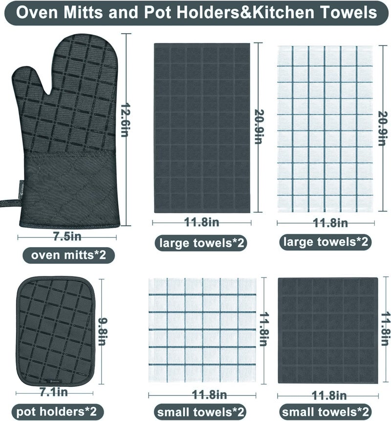 BSKSSK Oven Mitts Pot Holders Sets/Kitchen Towels and Dishcloths Oven Gloves Kitchen Dish Towels 500 Degree Heat Resistant Potholders with Non-Slip Silicone Surface for Cooking Grilling Baking-Deep Green - Image 2