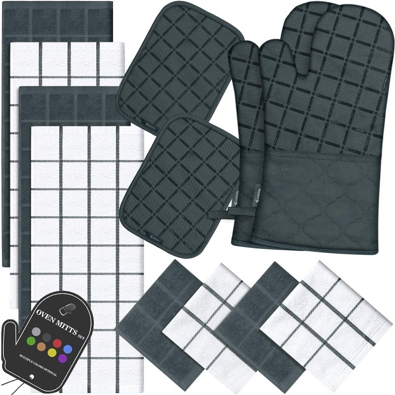 BSKSSK Oven Mitts Pot Holders Sets/Kitchen Towels and Dishcloths Oven Gloves Kitchen Dish Towels 500 Degree Heat Resistant Potholders with Non-Slip Silicone Surface for Cooking Grilling Baking-Deep Green - Image 1