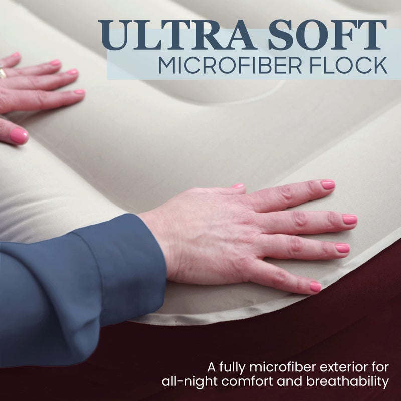 Englander First Ever Microfiber Air Mattress, Microfiber Airbed with Built in Pump Queen Brown/Cream Top - Image 2