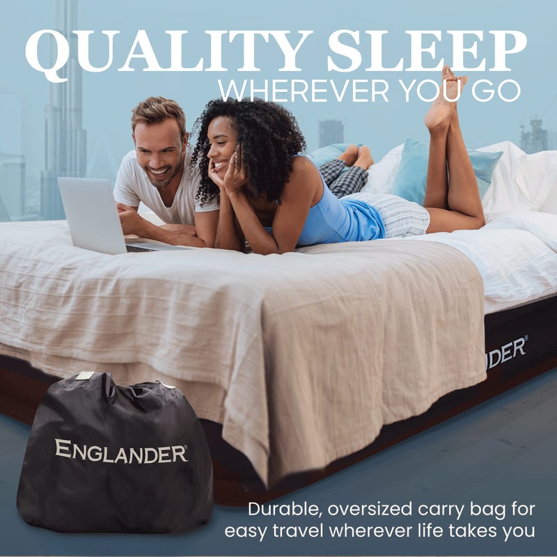 Englander First Ever Microfiber Air Mattress, Microfiber Airbed with Built in Pump Queen Brown/Cream Top - Image 5
