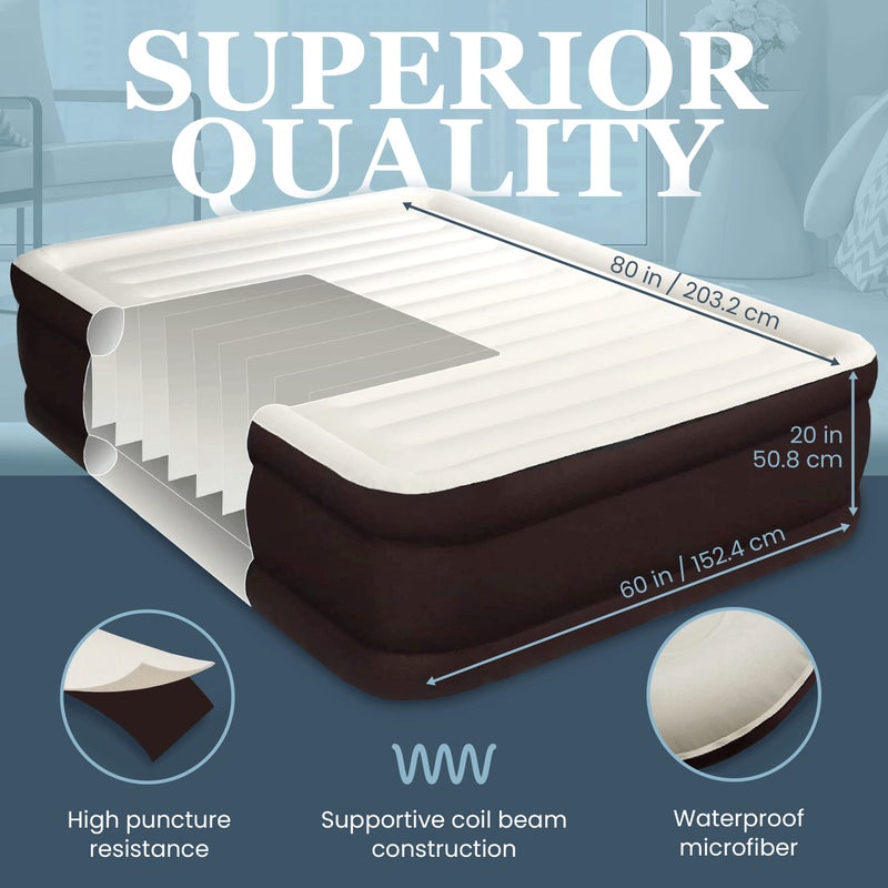 Englander First Ever Microfiber Air Mattress, Microfiber Airbed with Built in Pump Queen Brown/Cream Top - Image 3