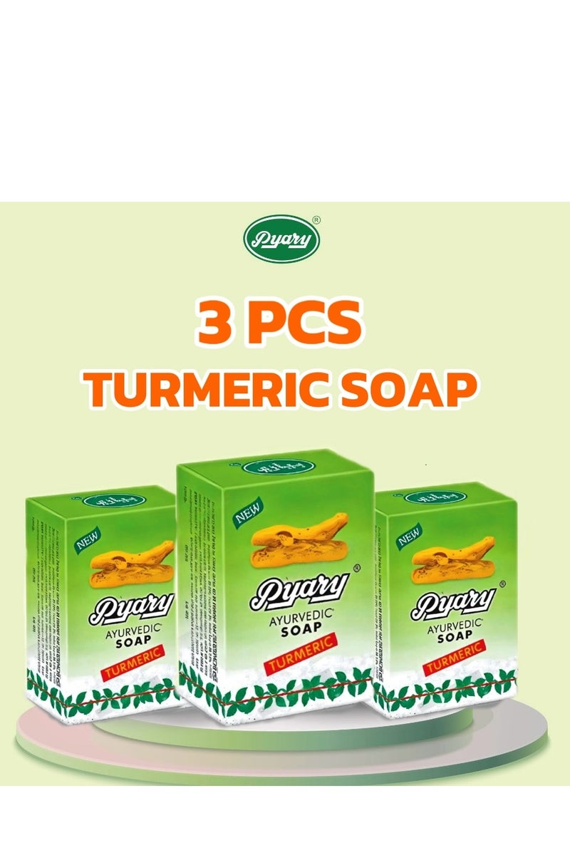 Pyary Ayurvedic Herbal Soap - Turmeric for Glowing Skin | 100% Natural Bath Soap | Pack of 3 x 75g | Skin Whitening & Pimples Control - Image 3
