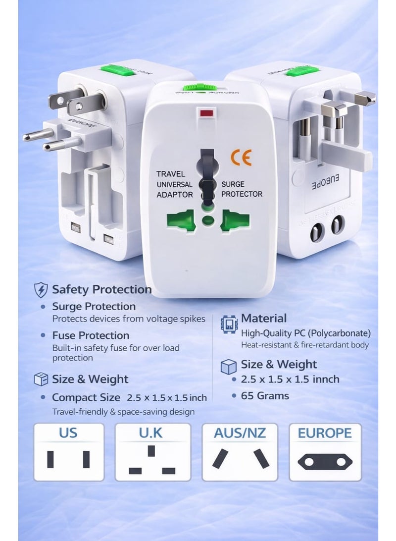 Universal Travel Adapter – All-in-One Power Plug with Dual USB Ports  Compatible with USA, EU, UK, AUS  Ideal for Phones, Laptops & More - Image 2