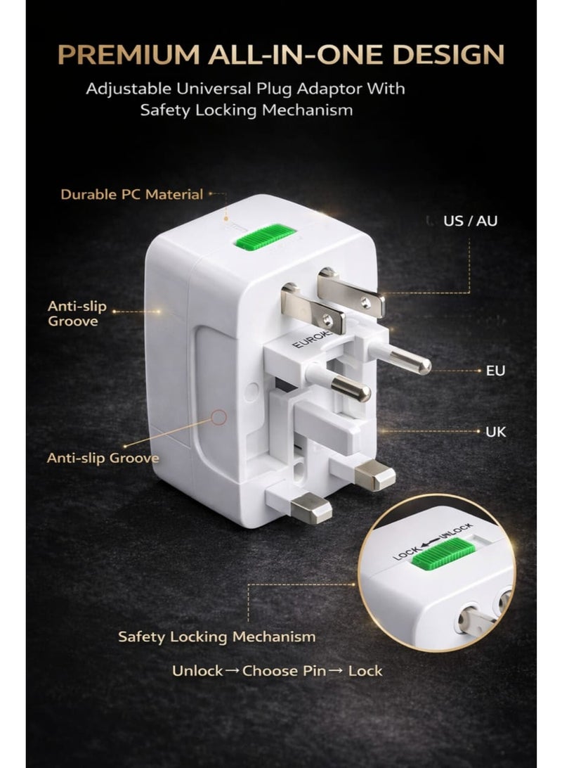 Universal Travel Adapter – All-in-One Power Plug with Dual USB Ports  Compatible with USA, EU, UK, AUS  Ideal for Phones, Laptops & More - Image 3