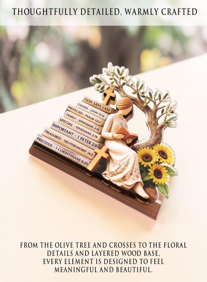 KATINAT Christian Gifts for Women, Bible Verse Desk Decor, God Says I Am Decorative Sign, Inspirational Religious Tabletop Plaque for Office Desk, Home, Prayer Room, Mother’s Day for Her - Image 4