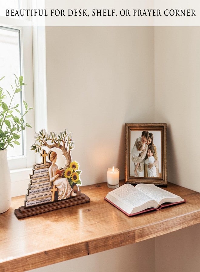 KATINAT Christian Gifts for Women, Bible Verse Desk Decor, God Says I Am Decorative Sign, Inspirational Religious Tabletop Plaque for Office Desk, Home, Prayer Room, Mother’s Day for Her - Image 5