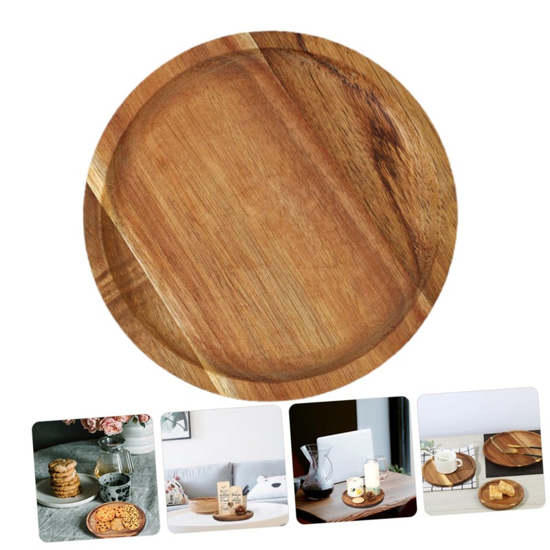 Natural Wooden Serving Tray Round Plate For Food Dessert Party Tea Home Decor - Image 4
