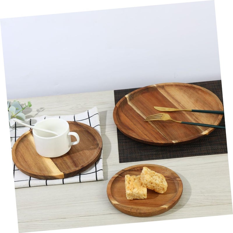 Natural Wooden Serving Tray Round Plate For Food Dessert Party Tea Home Decor - Image 3